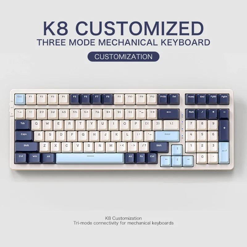 

K8 100 Key Wireless Mechanical Keyboard Tri-mode Connection,Full Key Hot Swap,lighting Effects,Gasket Muffler Structure, Laptops