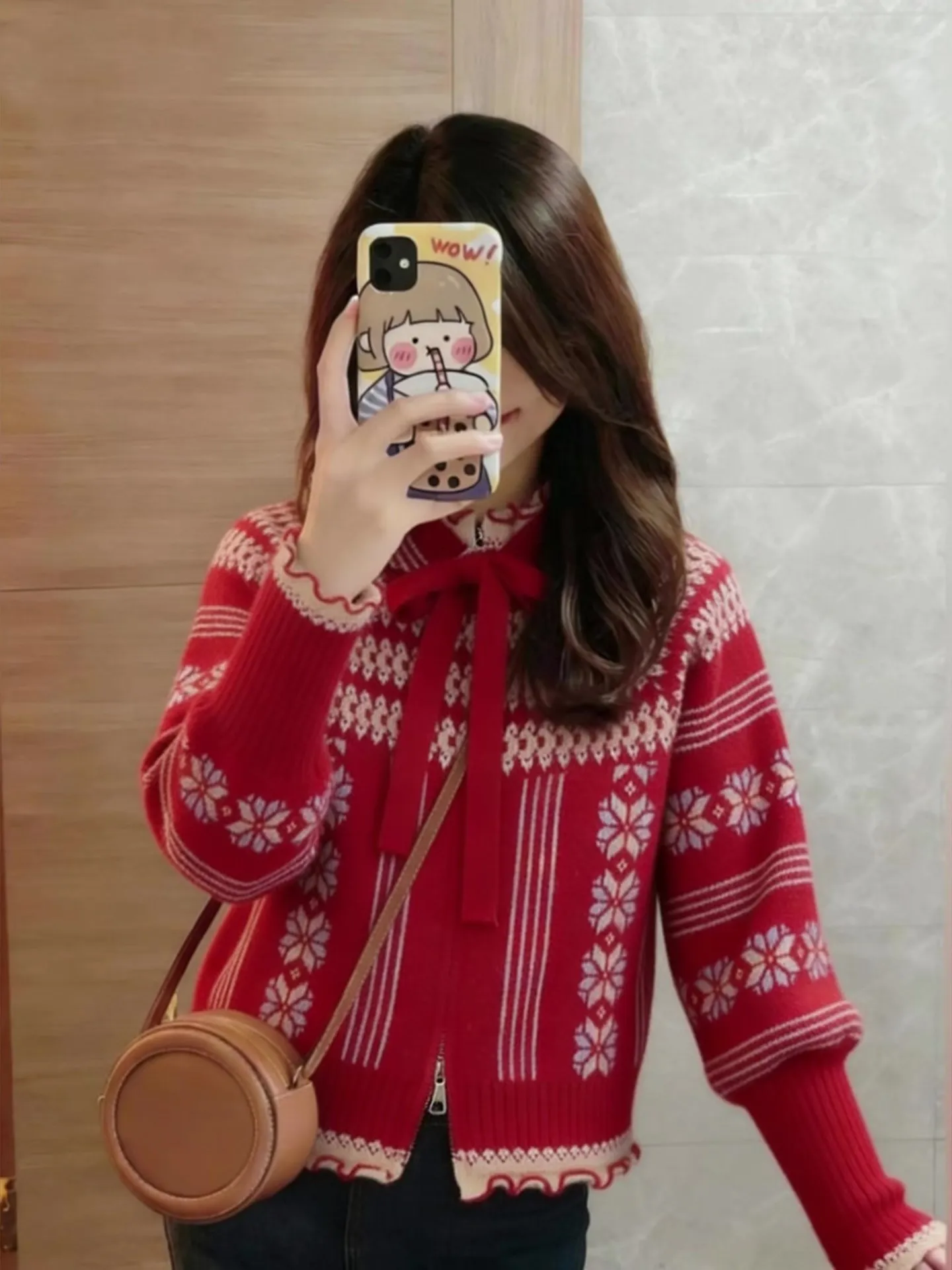 

Новинка зимы 2022, вязаный свитер с узором Sle Fair Isle, женский дизайн, чувственный цвет, блузка, красный, длинный кардиган све