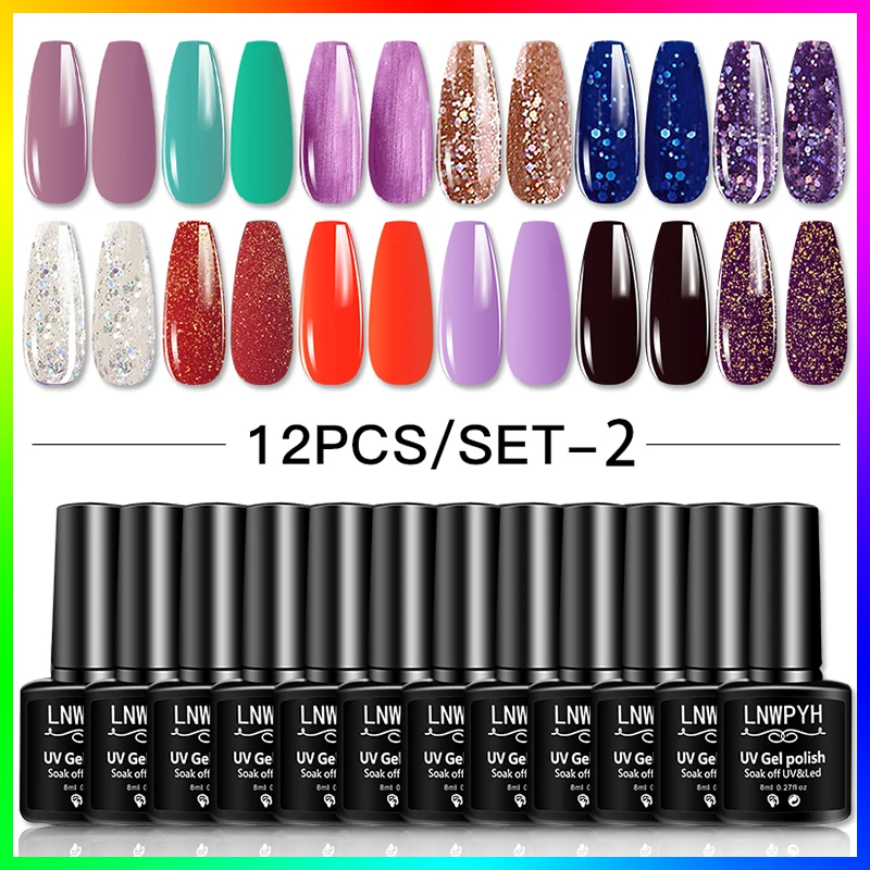 LNWPYH 12 unids/set esmalte de uñas de Gel Kit de Gel de uñas profesional con Gel UV semipermanente remojo Kit de Arte de uñas barniz para manicura