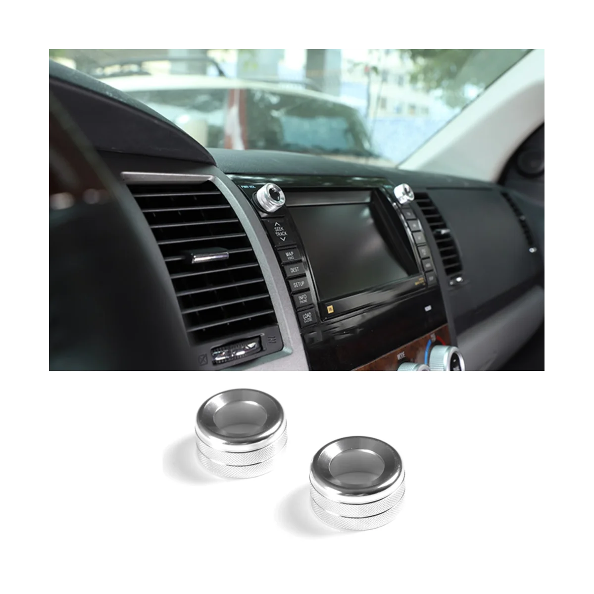 For Toyota Tundra 2007-2013 Aluminum Alloy Central Control Volume Knob Ring Cover Interior Accessories - Silver