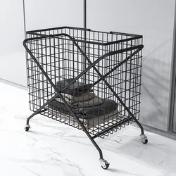 Iron Toy Clothes Storage Basket Dirty Clothes Rack Laundry Baskets Bathroom Clothes Toy Storage Basket with Wheels Shopping Cart