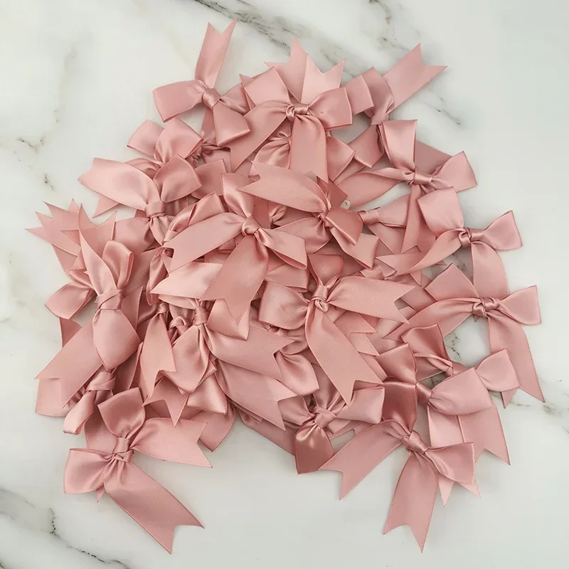 (50pcs) 1 inch 25mm fresh pink ribbon bows Polyester Satin Bow Flower DIY Craft Decorations