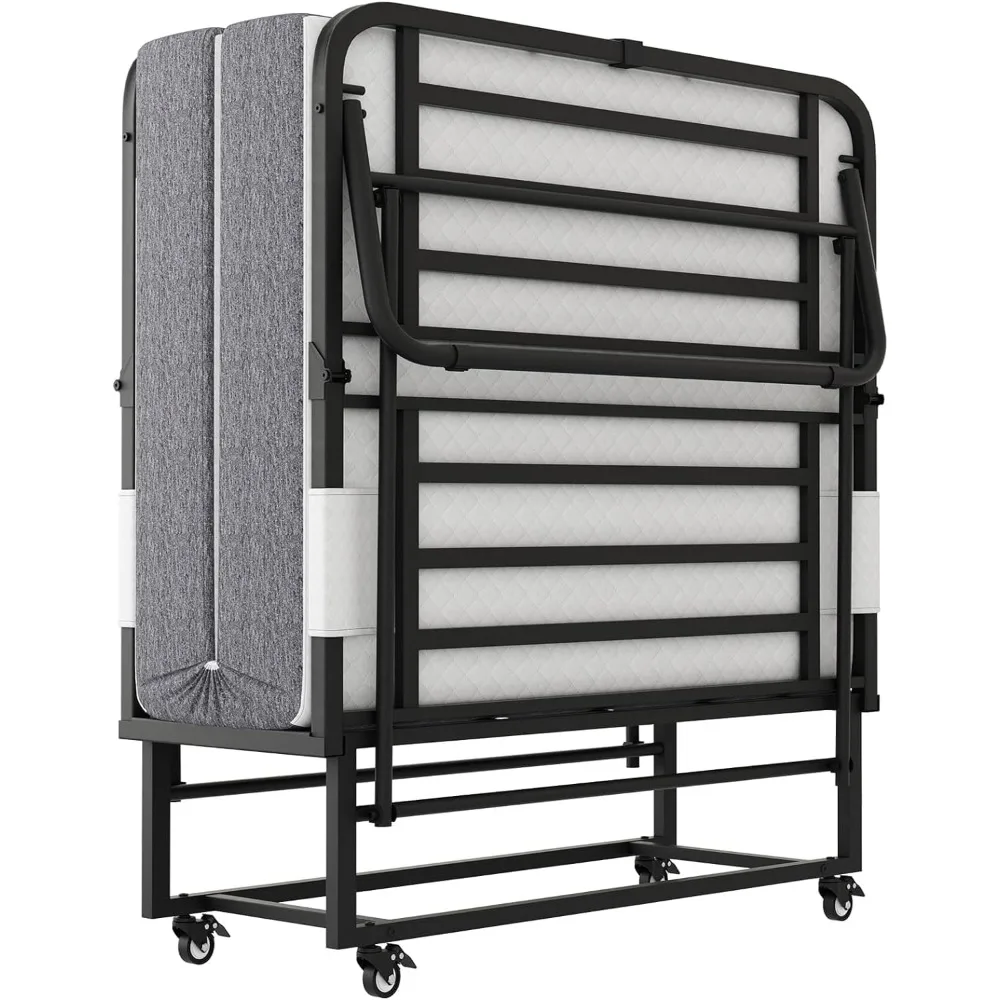 

75''x46'' Folding Bed with Mattress for Adults, Large Size Roll Away Bed for Guest, Portable Folded Mattress
