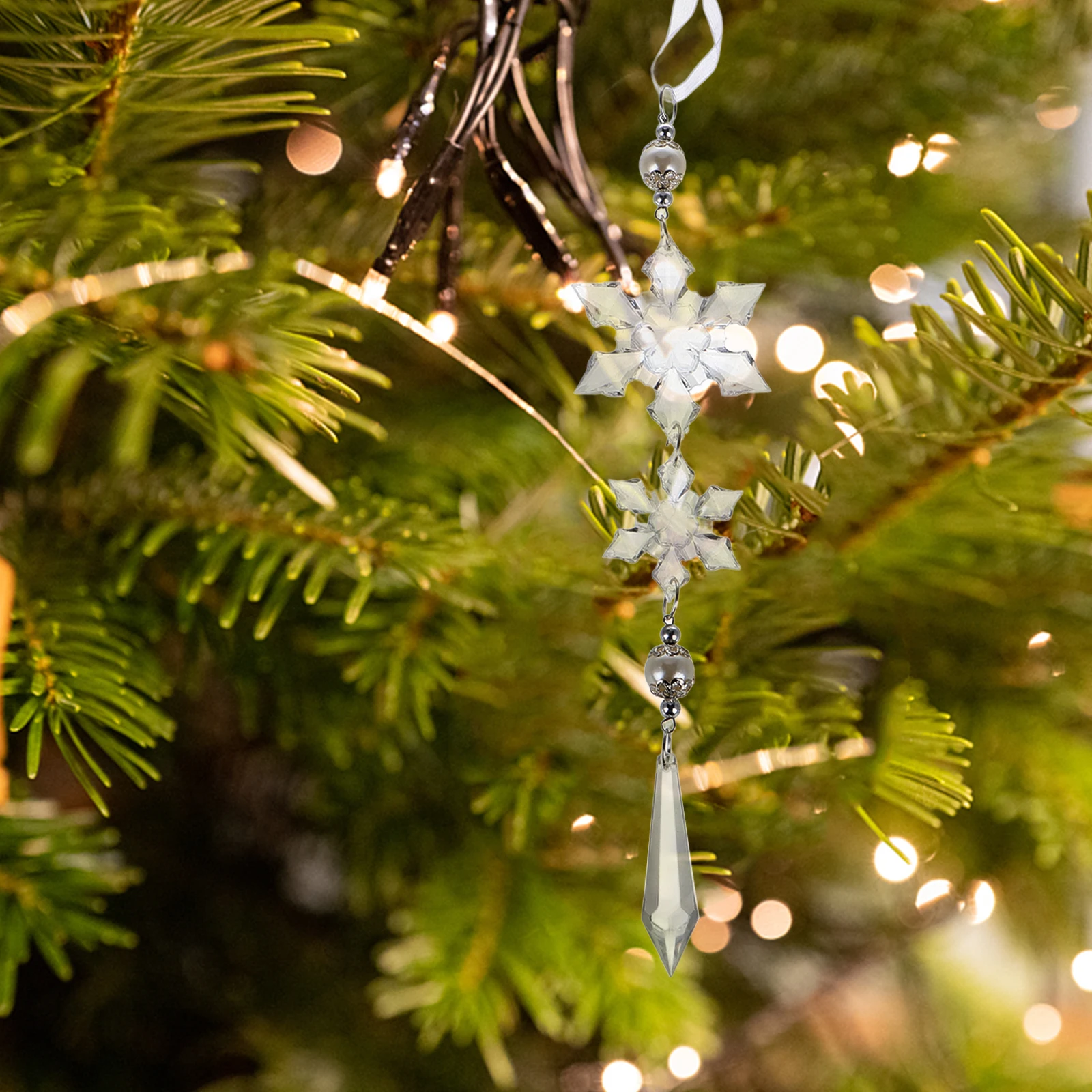 

4Pcs Snowflake Hanging Decorations Transparent Acrylic Christmas Tree Ornaments Winter Holiday Crystal Icicles Drop Decor