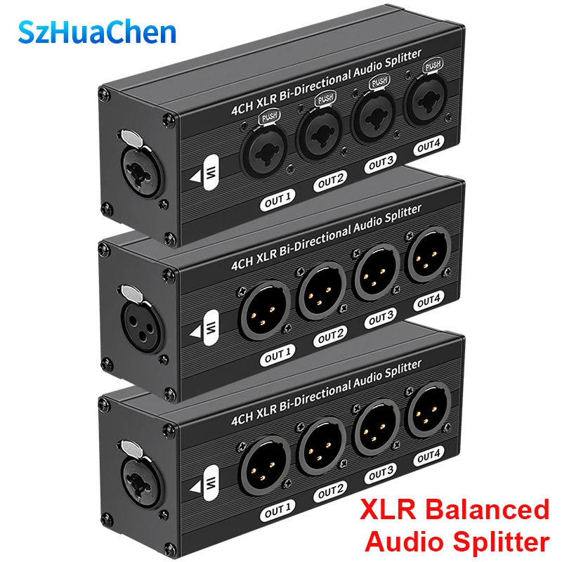 Balanced Audio Splitter 1x4 XLR Locking Gold Plated Connectors XLR Splitter Box for Recording Studio and Stage Performance