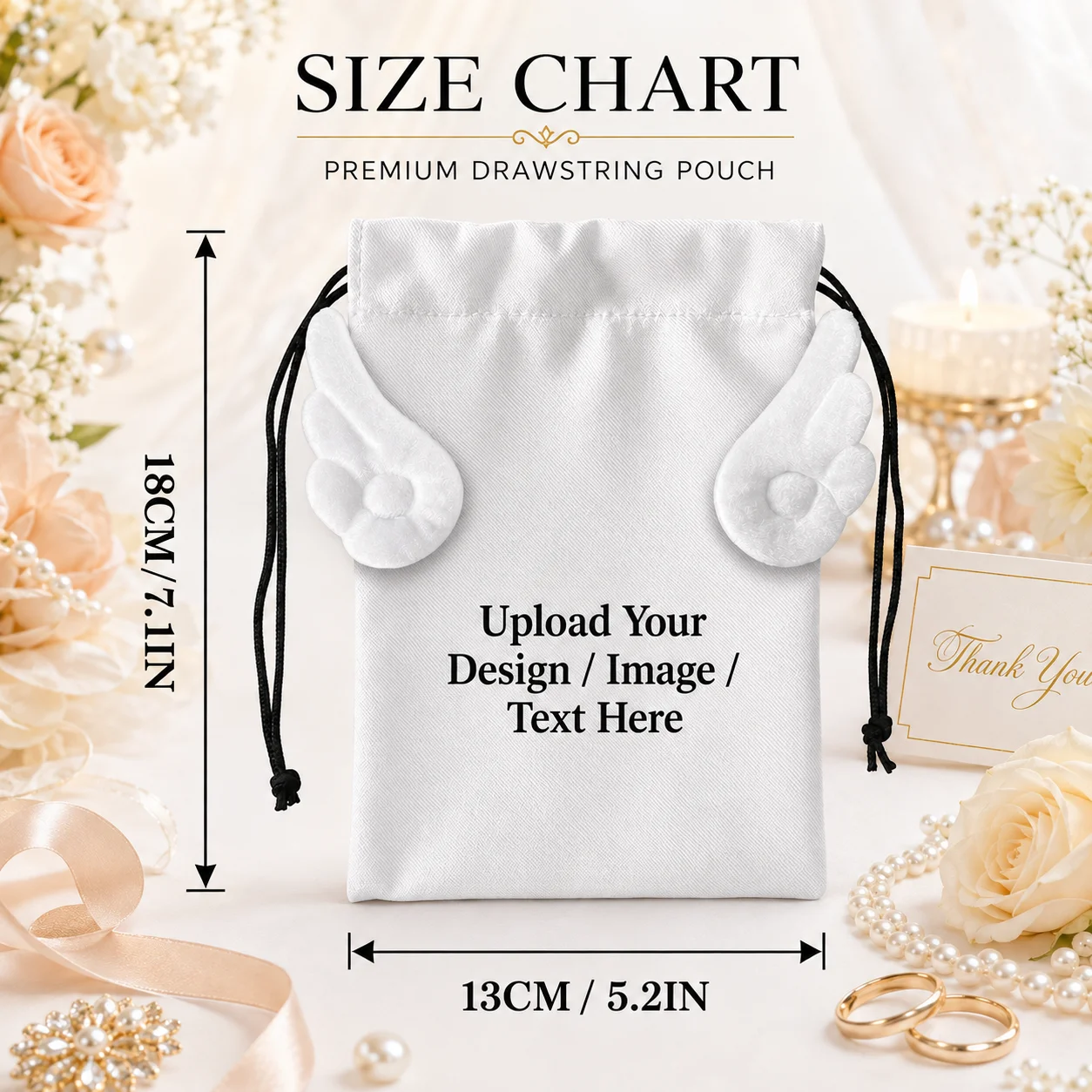 Personalized Drawstring Bag Custom Angel Wing Drawstring Bag with Name for Gift Bag for Jewelry and Accessories, for Gifting