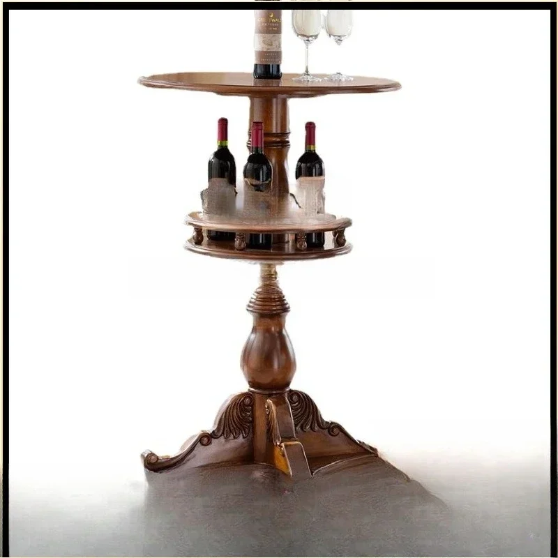 y10-Solid Wood Bar Counter Home Bar Table High Bar Table Retro Distressed Small round Table