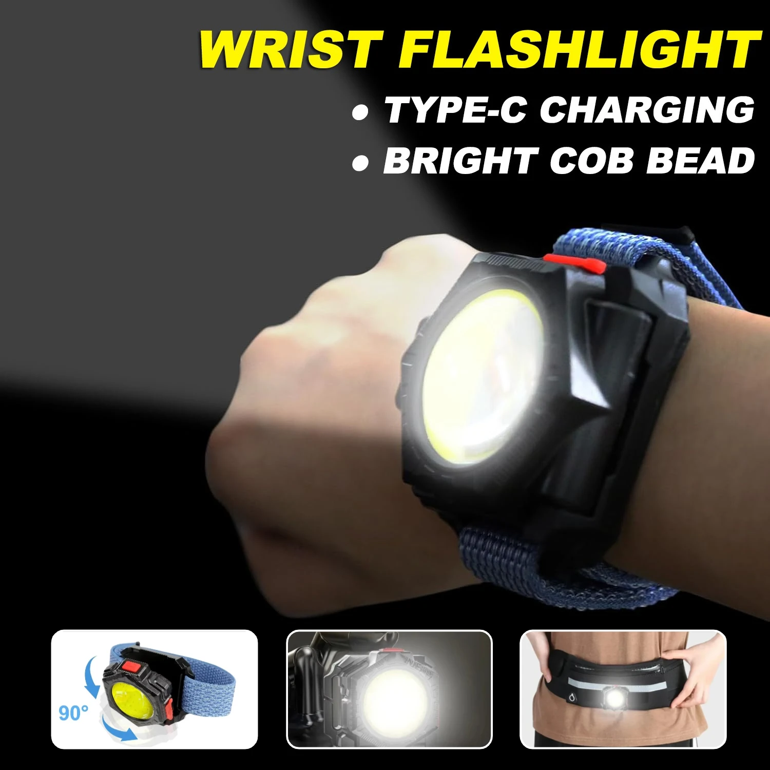 

Наручный фонарик для бега без рук, 500 люмен, супер яркий COB, наручный фонарь с бусинами, перезаряжаемый для прогулок, пеших прогулок и улицы