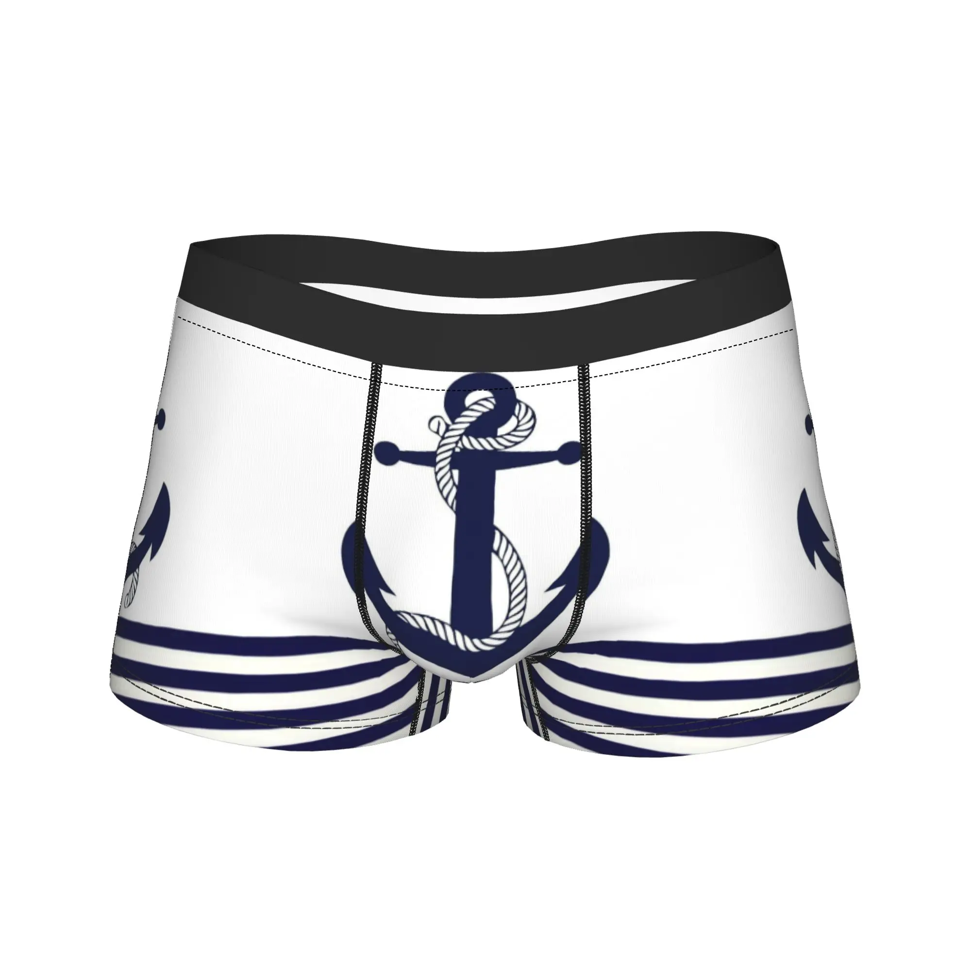 Nautical Anchor Boat Underwear  Soft Trend Underpants Design Boxer Brief For Men Pouch Plus Size Boxer Shorts