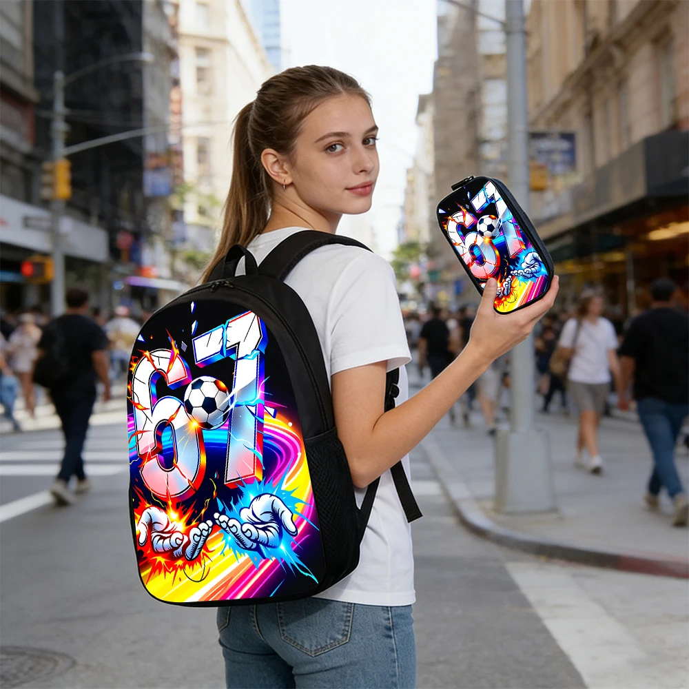 1/2/3/4/5pcs Colorful Number 67 Print Backpack Set Lightweight Daily Large Capacity School Bag Travel Bag Children Perfect Gift