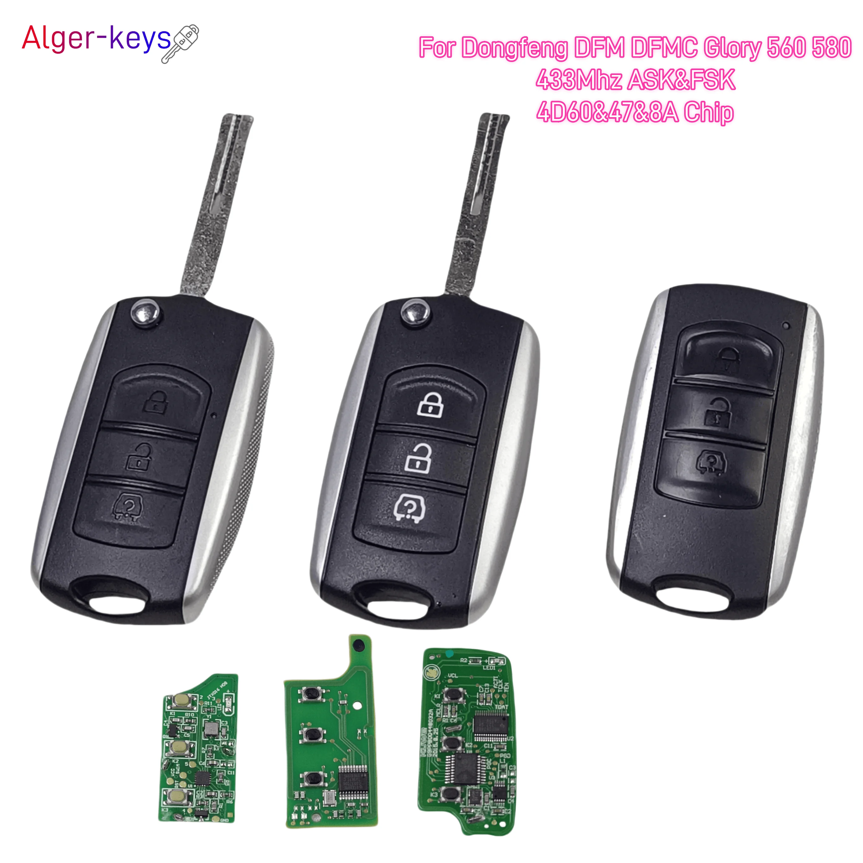 Alger-keys OEM Genuine Original 433Mhz 4D60 47 8A Chip Flip Key For DongFeng DFM DFMC Glory 560 580