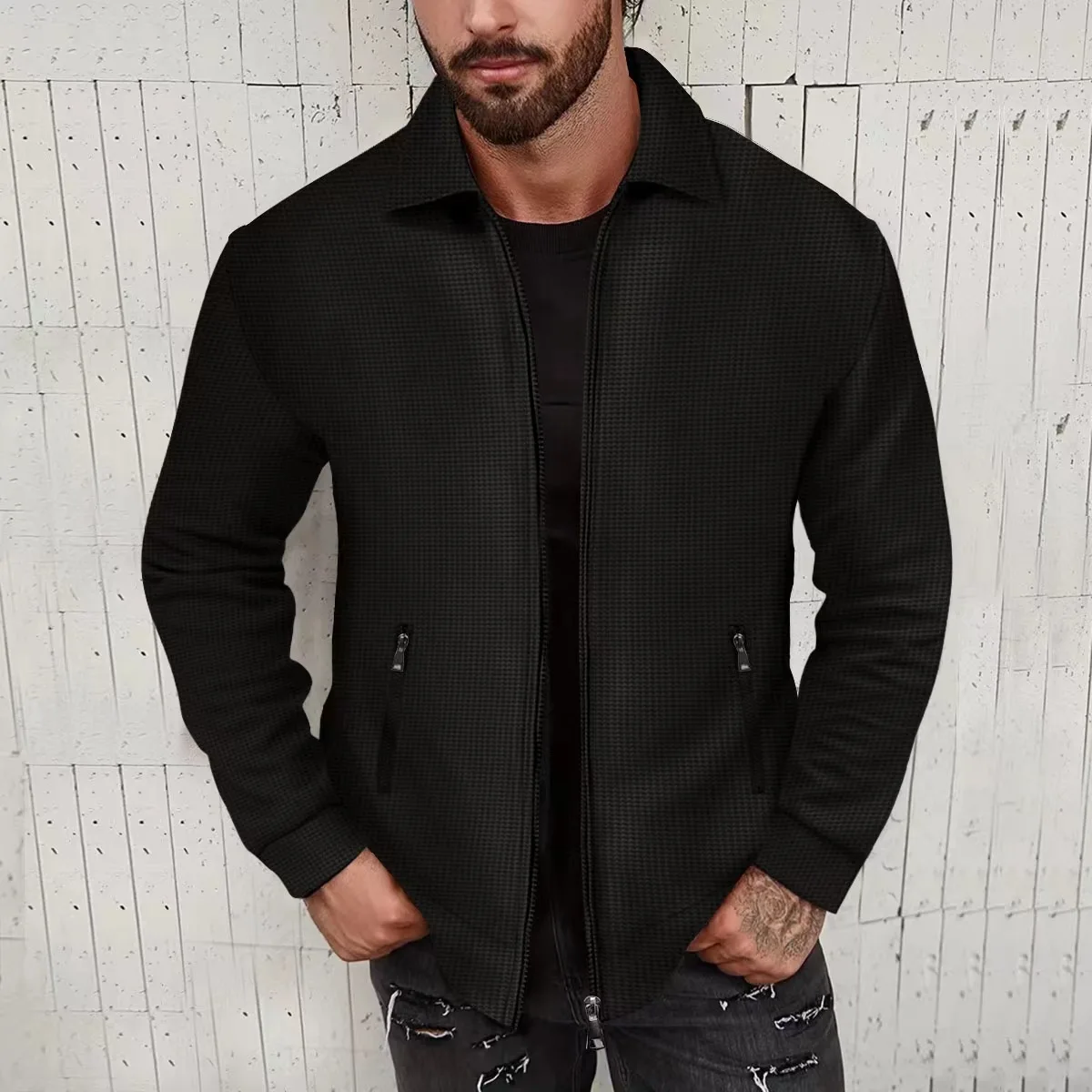 2024 Spring Fashion Jacket Men\'s Casual Street Outdoor Windproof Bomber Jacket Solid Color Lapel Zip Men\'s Clothing