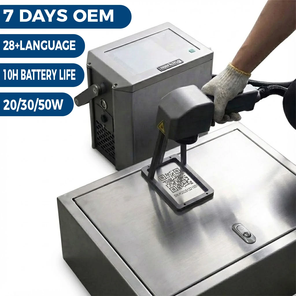 

Handheld Fiber Marking Machine Stainless Steel Plate 20w 30w 50w Batch Marking Logo QR Code Stainless Steel Label