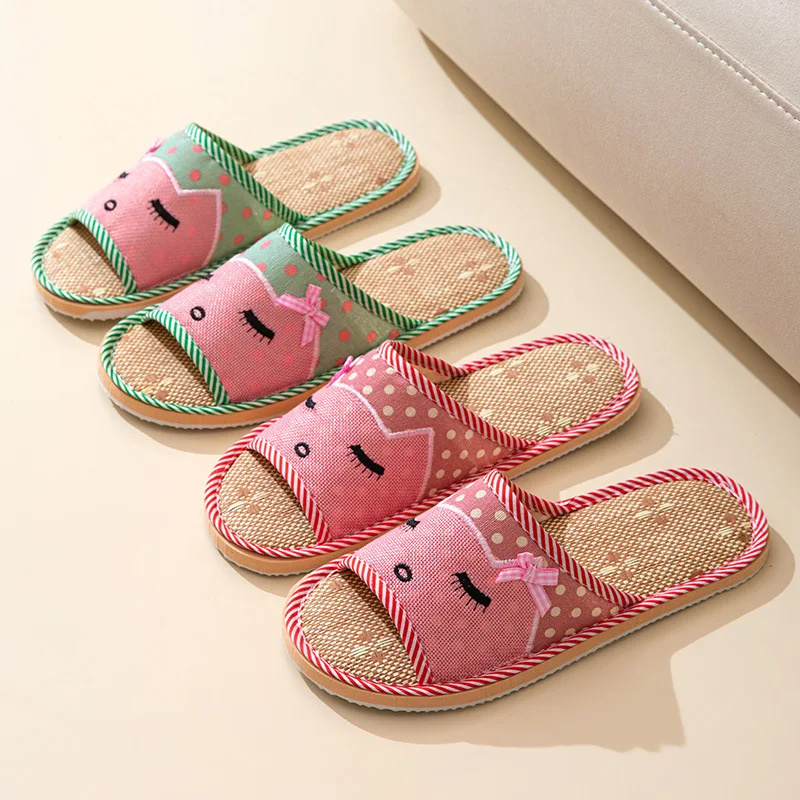 

Hemp Women's Slippers Home Flats Casual Spring Summer Bow Luxury Designer Woman Shoes Fashion Indoor Slides Gils Soft Elegant