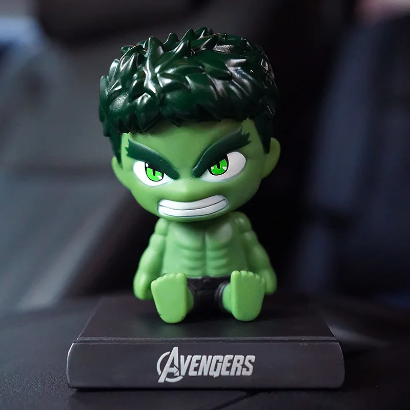 Marvel Avengers Car Desktop Ornaments Bobblehead Doll Hulk Deadpool Spider Man Car Interior Mobile Phone Holder Model Toy