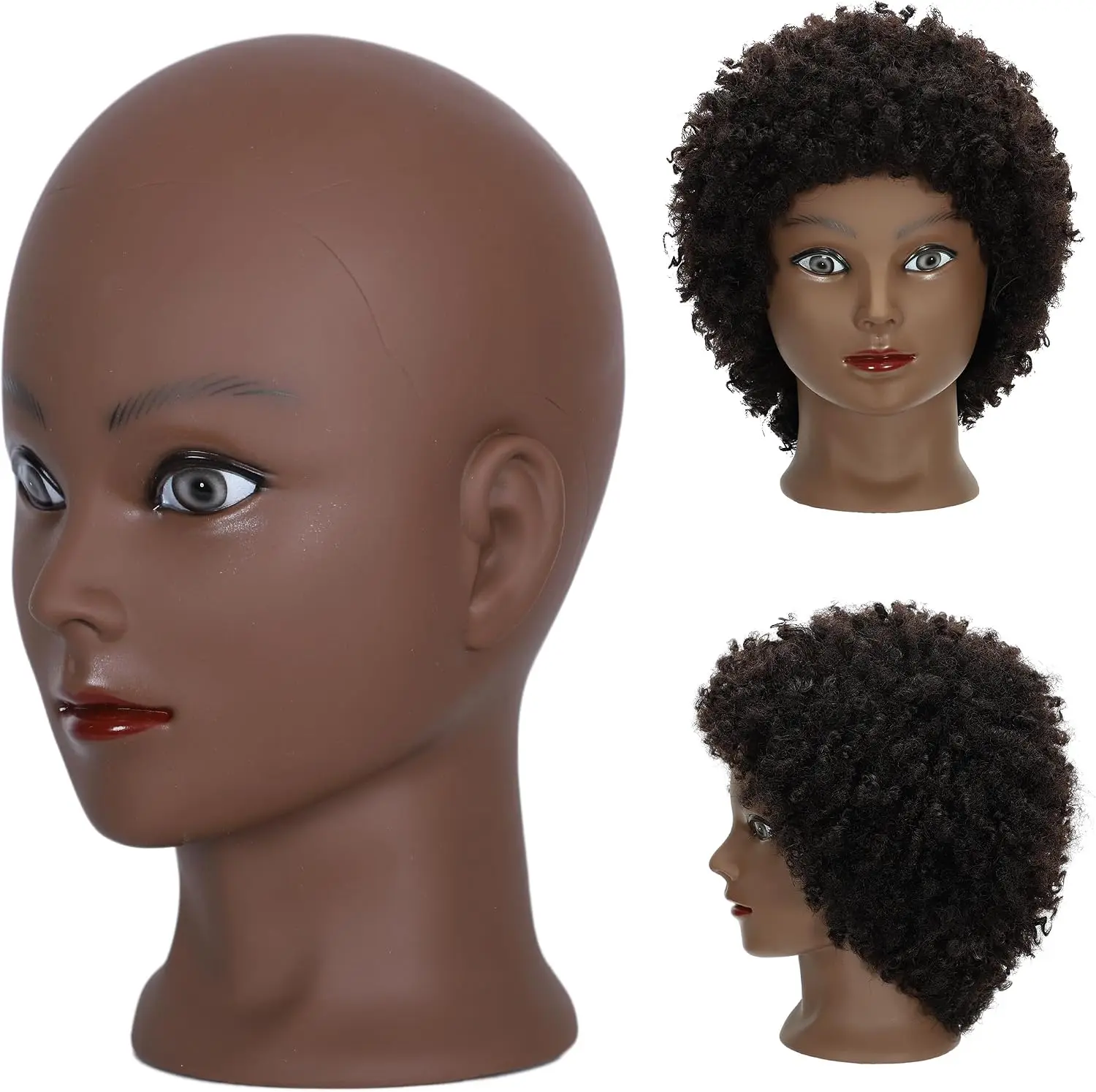 Female Bald Mannequin Head With Stand Holder Cosmetology Practice African Training Manikin Head For Hair Styling