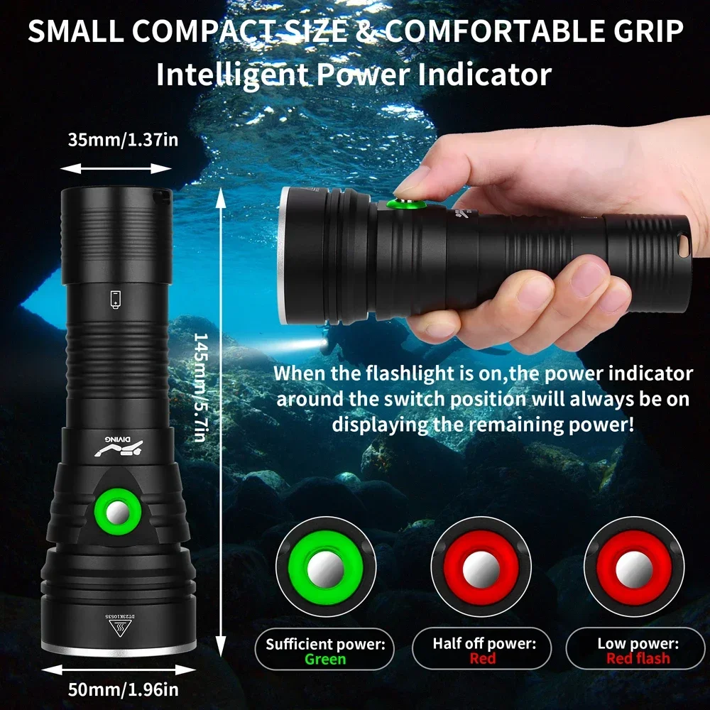 XHP70.2 Scuba Diving Flashlight High Bright Dive Lantern 5-Modes Underwater 150M IPX8 Waterproof Headligh 26650 Tactic Camp Lamp