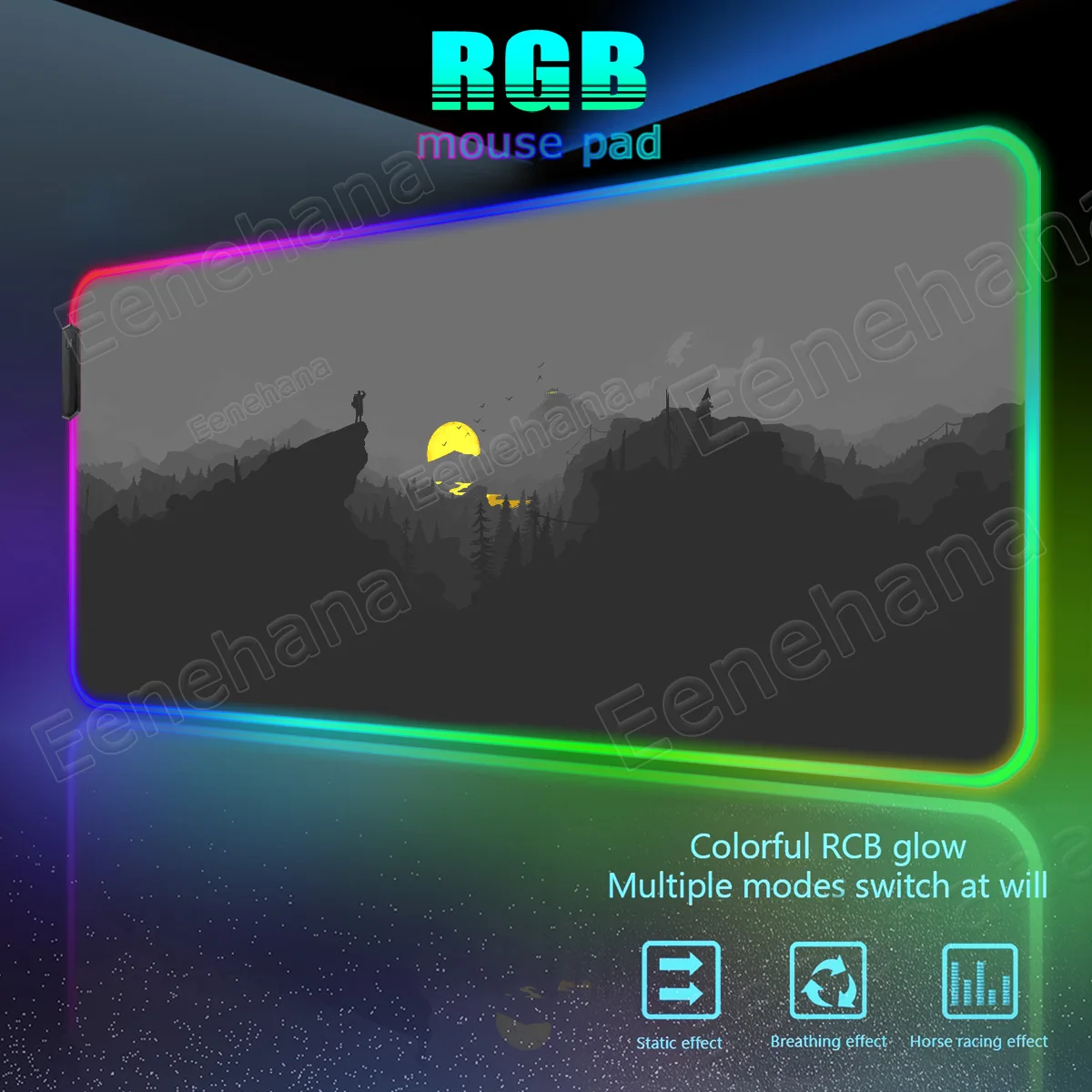 RGB Scenery Forest Large Sunset Mouse Pad PC Gaming Accessories Emit Light Gamer Laptop Desktop Office Home LED XXL Extended Pad