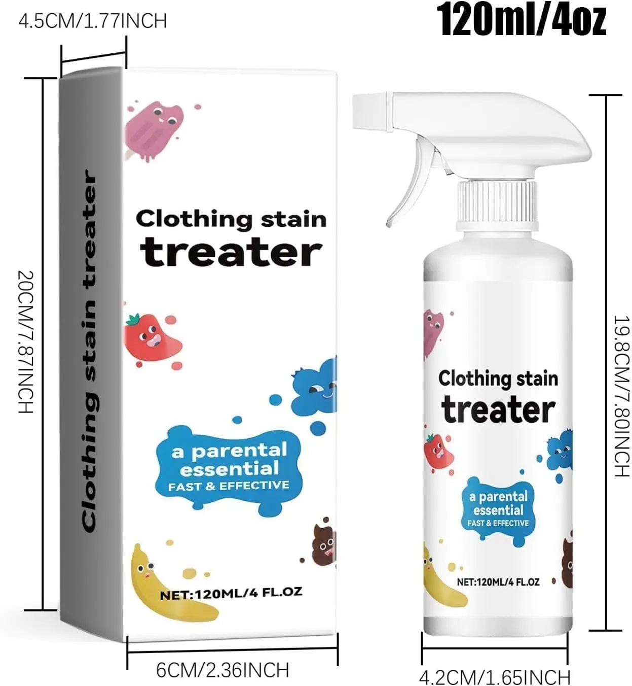 120ml All Colour Stain Remover Spray for Clothes & Fabrics Multi-Purpose Laundry Pre-Treatment Instant Fabric Stain Cleaner