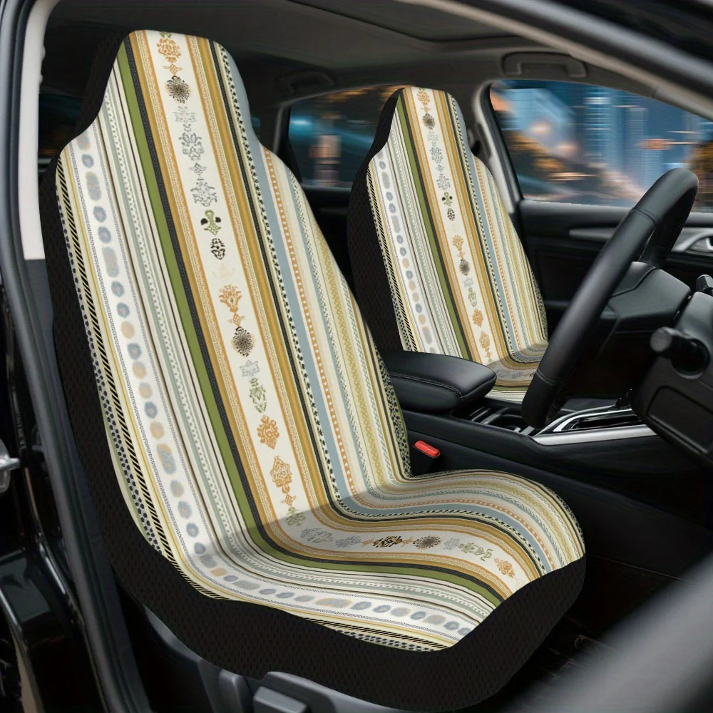 2pcs Colorful Striped Geometric Car Seat Cover Set – Universal Fit, High-Quality Durable Front Seat Covers, Stylish Design For M