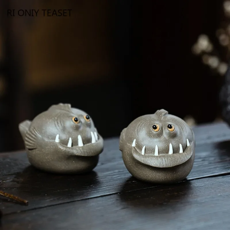 Creative Handmade Shark Model Statue Ornaments Chinese Yixing Sculpture Purple Clay Tea Pet Desktop Crafts Tea Set Decoration