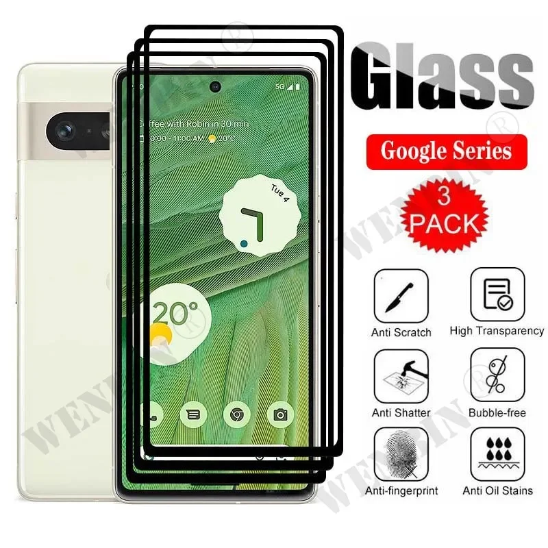 3 Pcs Tempered Glass For Google Pixel 9 8 Pro XL 8A 7 Pro 7A 7 6 Pro 6A 6 5 5A 4A 4G 5G Curved Full Cover Screen Protector