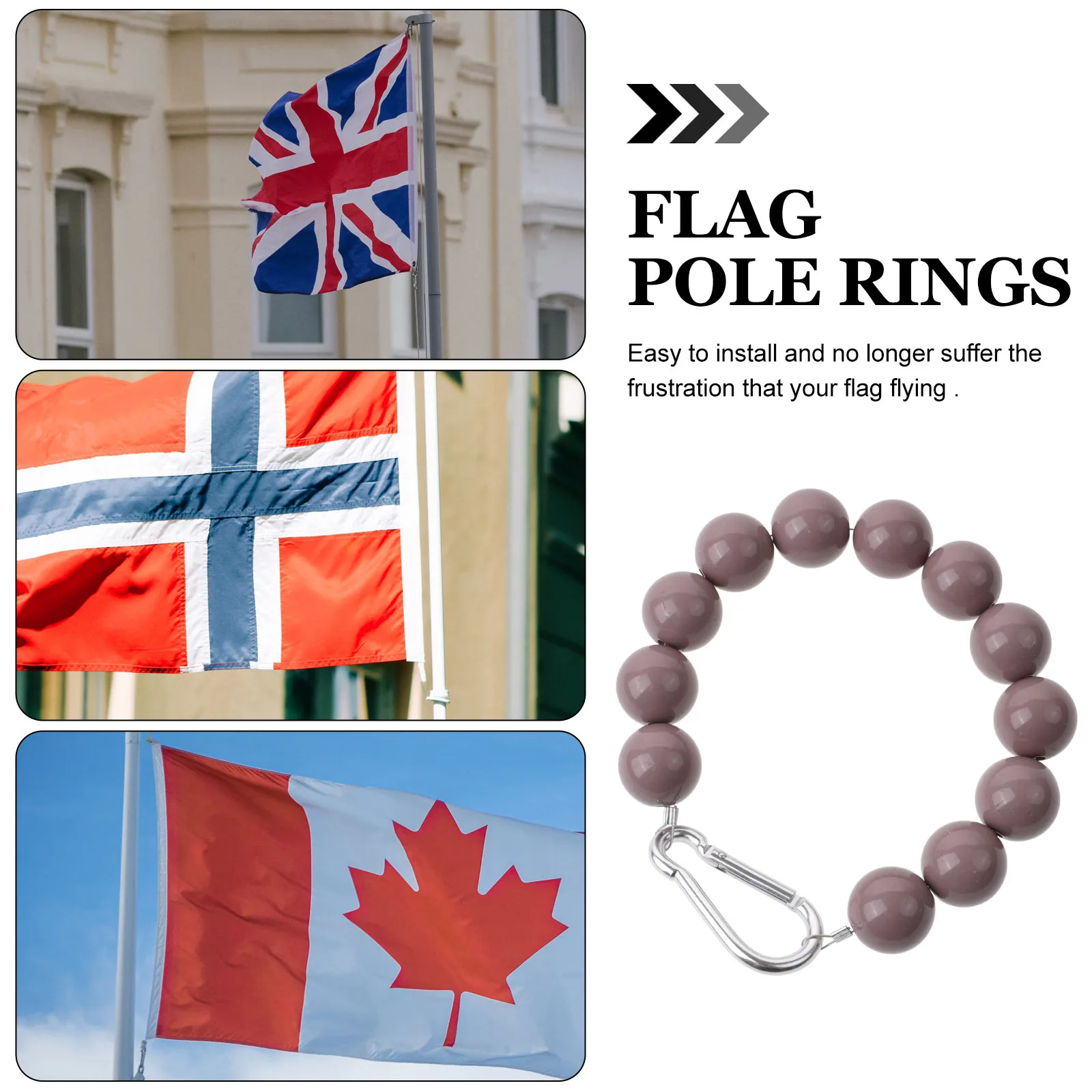 

2Pcs Flag Pole Accessories Flagpole Retainer Ring Plastic Iron Weighted Bead Windproof Chain Guide Tool for Flags