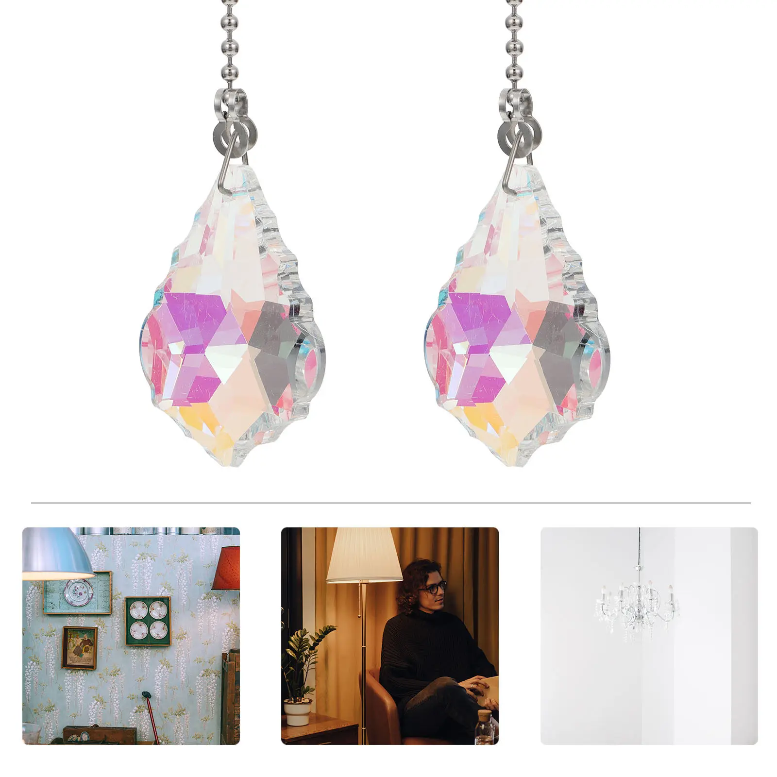 2Pcs Crystal Chandelier Hanging Chain Decor High Quality Lamp Crystal Pendant Fan Lamp Hanging Ornaments Fan Pendants