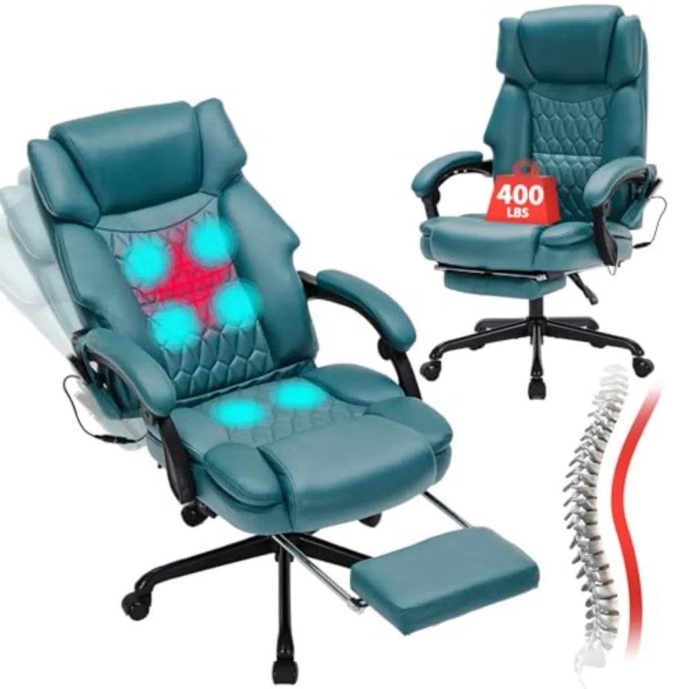 Massage Office Chair with Foot Rest 6 Points Vibration and Heat Home Office Desk Chairs for Heavy People 400lbs