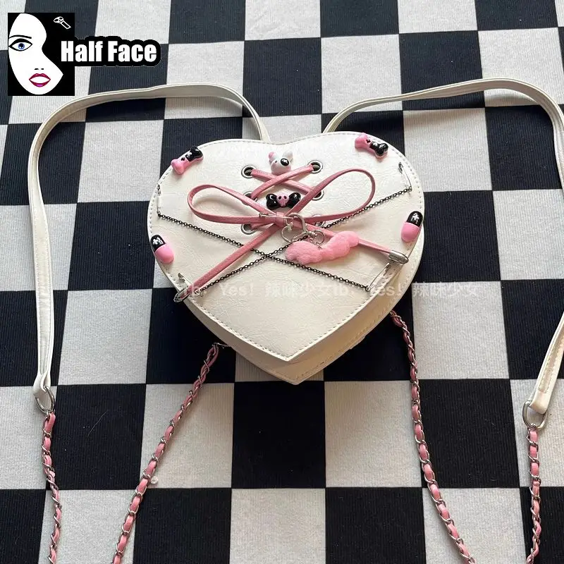 Y2K ragazze piccanti Harajuku Gothic Punk Bow chain Two Shoulder women's Rabbit Lolita Mini Crossbody Heart Style zaino borse Tote