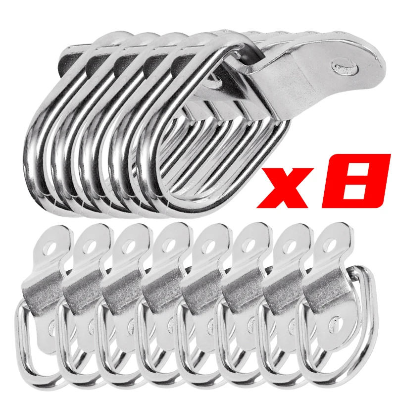 Anillo de amarre de carga de acero inoxidable D, gancho de tracción con forma, anillos de anclajes de amarre, hierro, 1/2/4/8 Uds. Para coches, camiones, remolques, barcos RV