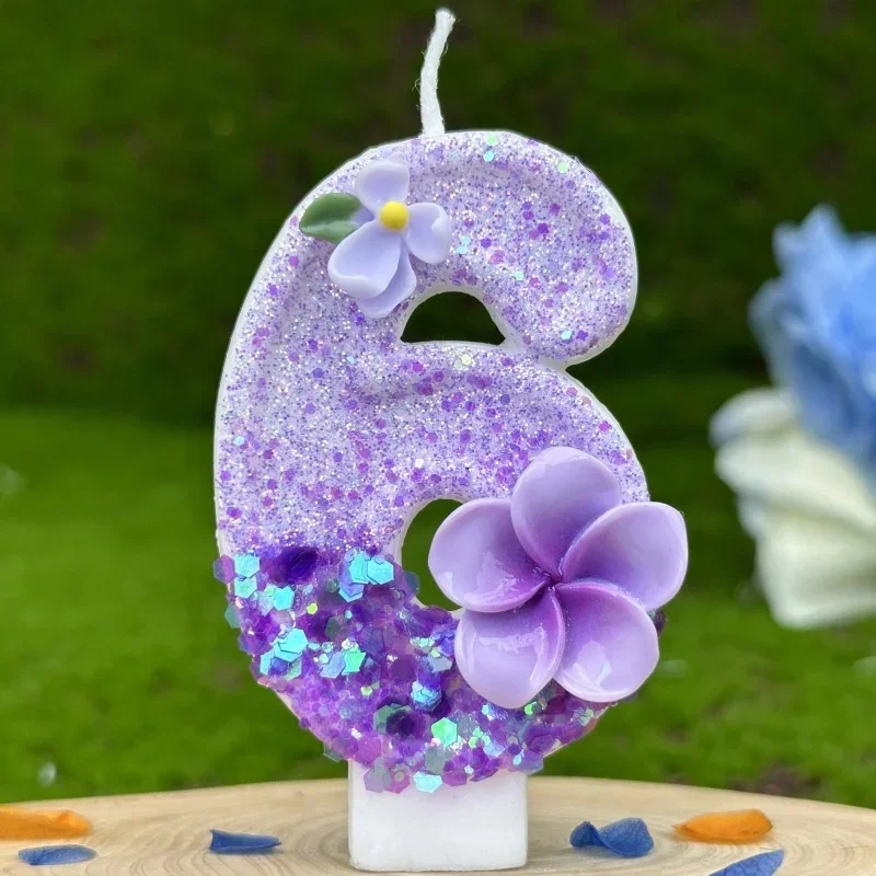 Geburtstagskerze, Kuchendeckel, Farbwechsel, kreative Zahl 0–9, Kerze, Blumen, digitale Kerzen, Mädchen-Geburtstagsparty-Dekoration