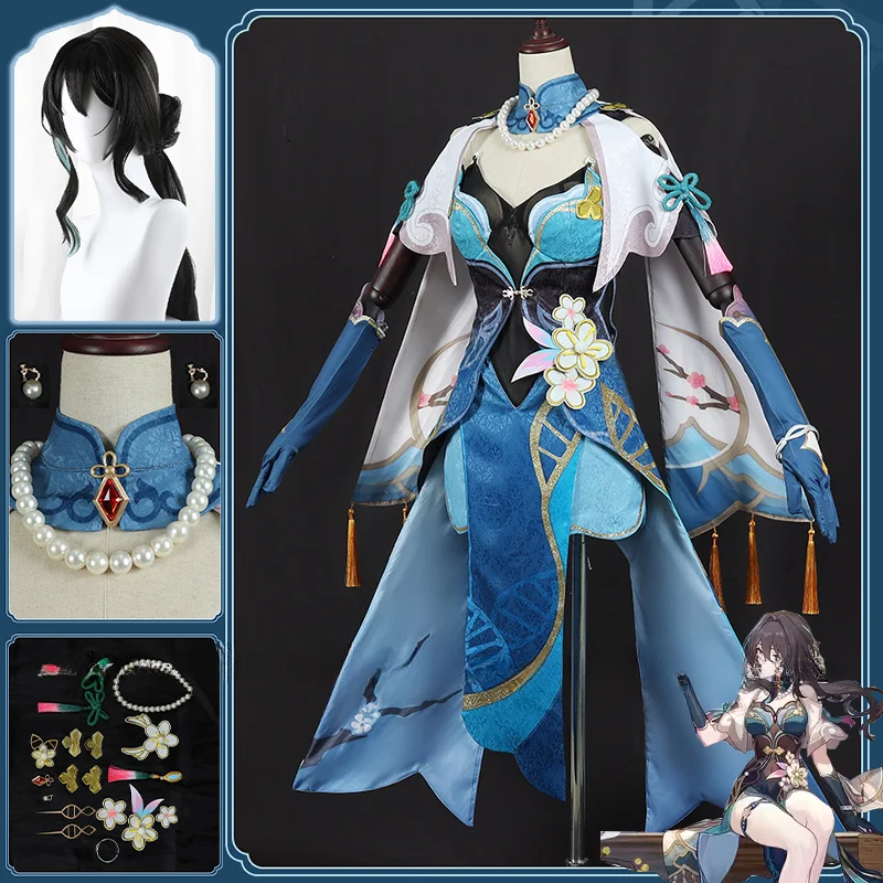 

Honkai: Star Rail Ruan Mei Cosplay Costume Wig Game Dress Gloves Headwear Earrigs Pearl Necklace Uniform Genius Society Women