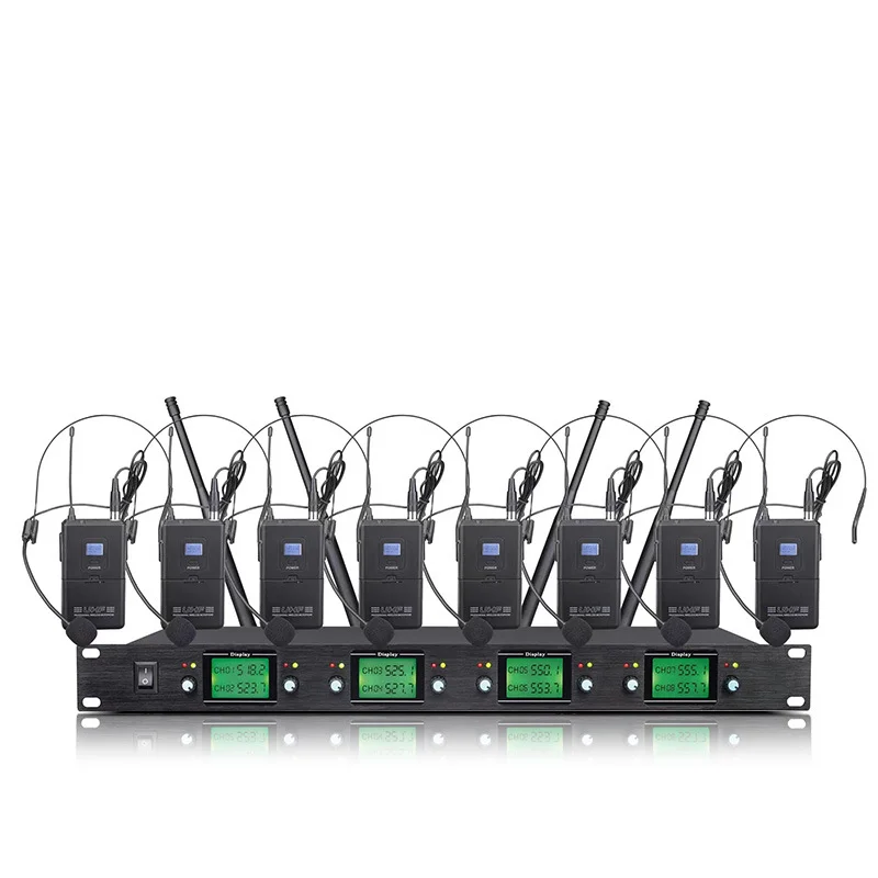 Microfone dinâmico sem fio profissional do sistema UHF de 8 canais TLF Xtuga para uso em conferências