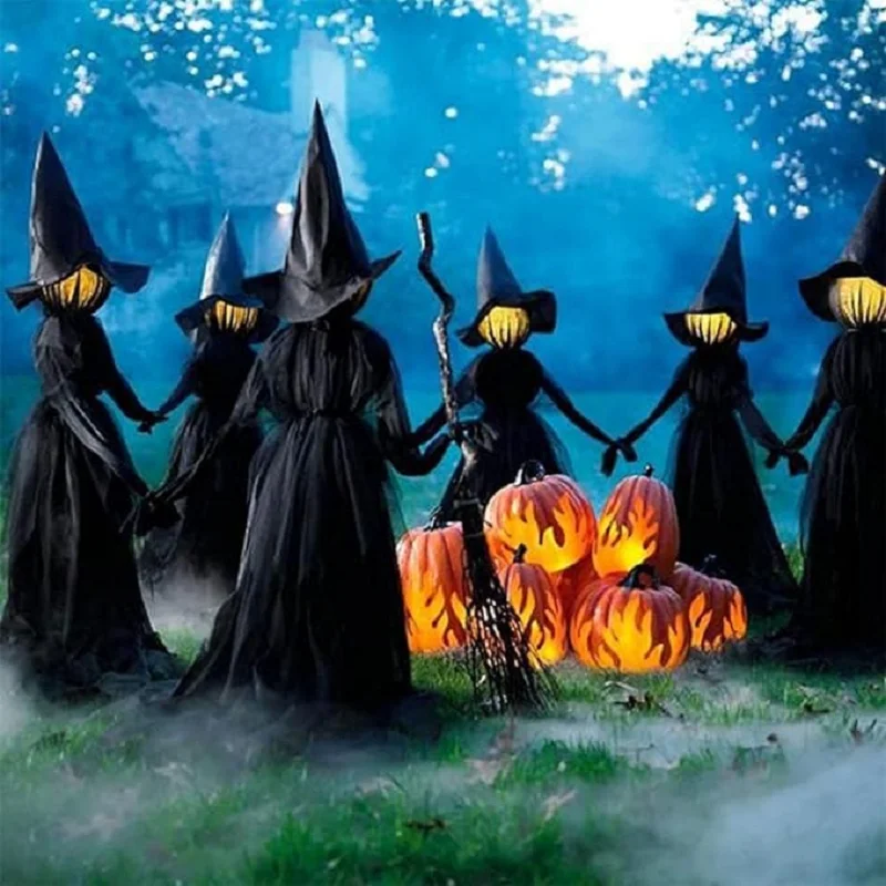 150cm Halloween Light-up Witches Voice Control Screaming Witches Scary Decoration Sound Activated Witches Holding Hands for Home