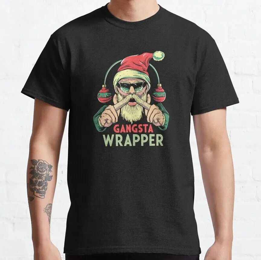 

Funny Gangsta Wrapper Santa Classic Christmas Gift T-Shirt 100% Cotton O-Neck Summer Short Sleeve Casual Mens T-shirt Size S-3XL