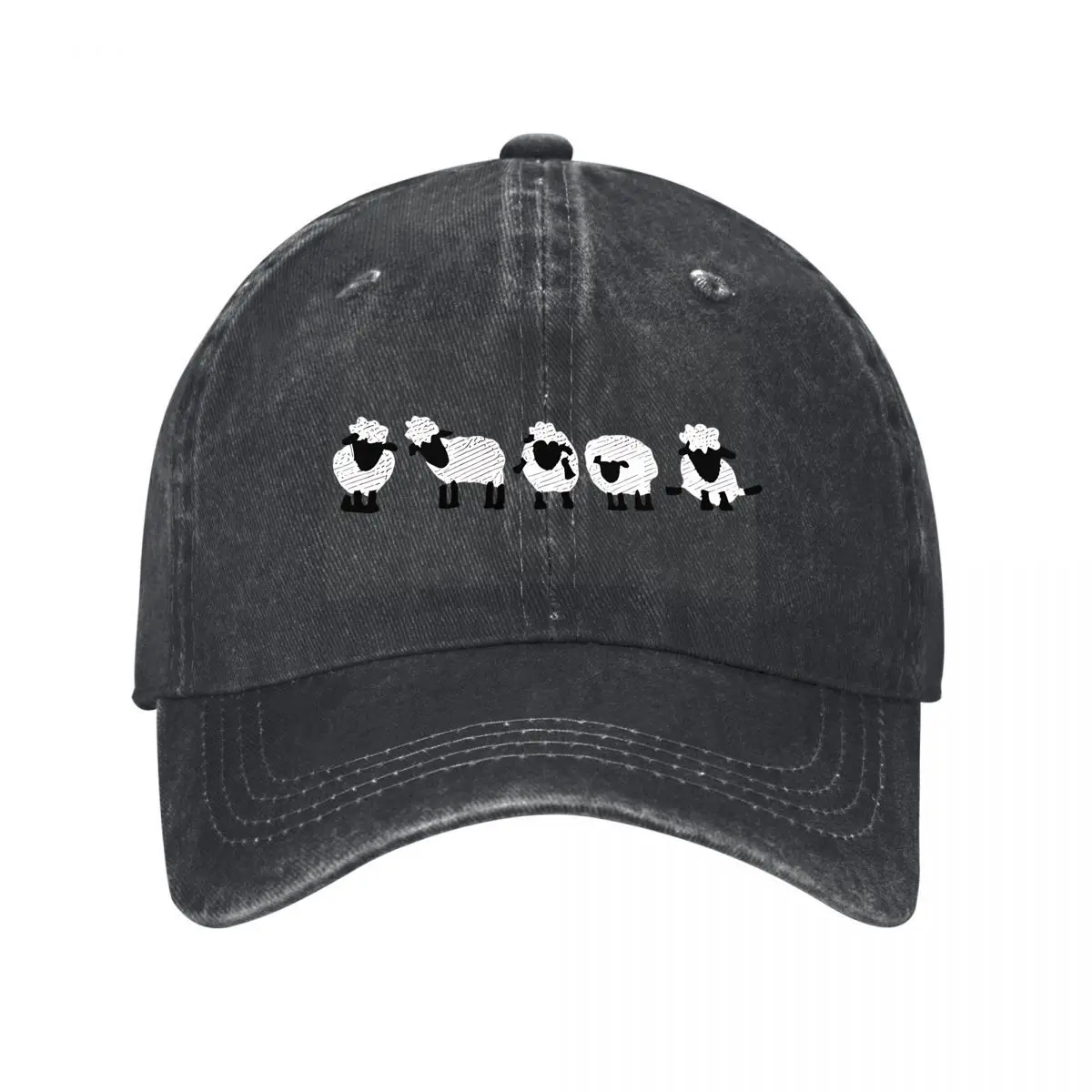 Five Black And White Striped Sheep Farm Animal Graphic New Vintage Washed Cotton Baseball Cap Sun Hats