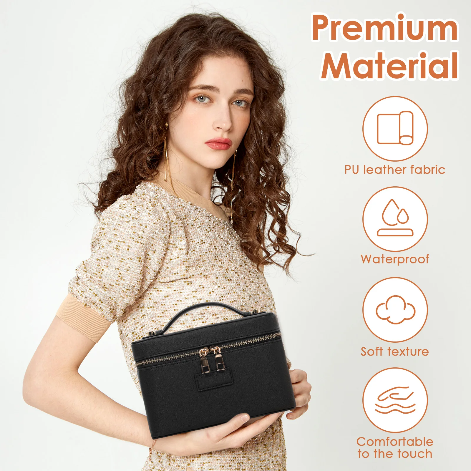 Makeup Vanity Bag PU Waterproof Toiletry Storage Bag with Removable Divider Portable Fashion Travel Makeup Bag for Women Men