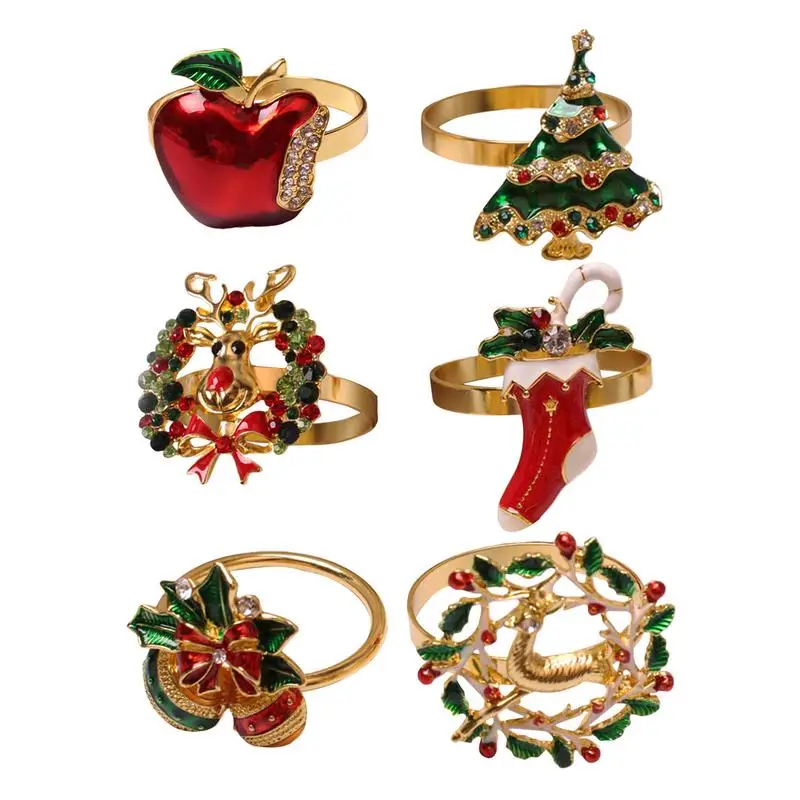 

Christmas Tree Napkin Rings 6 PCS Holiday Napkin Rings Holder Bell Deer Wreath Christmas Tree Napkin Buckle And Napkin Button