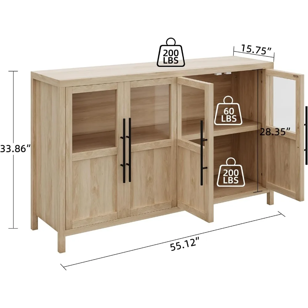 Sideboard mit Glastür, Buffetschrank, 55 hoch, Präsentationsmöbel für Küche, Esszimmer, Kaffee- und Weinbar
