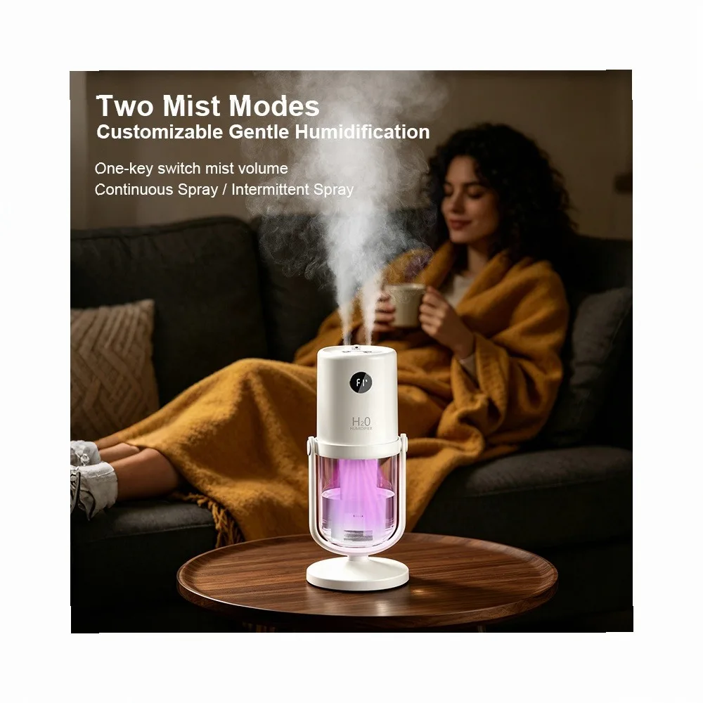 360° Rotating Dual Mist Humidifier USB Portable Mini Atomizer Car Aroma Diffuser with UV Light, Visible Water Level