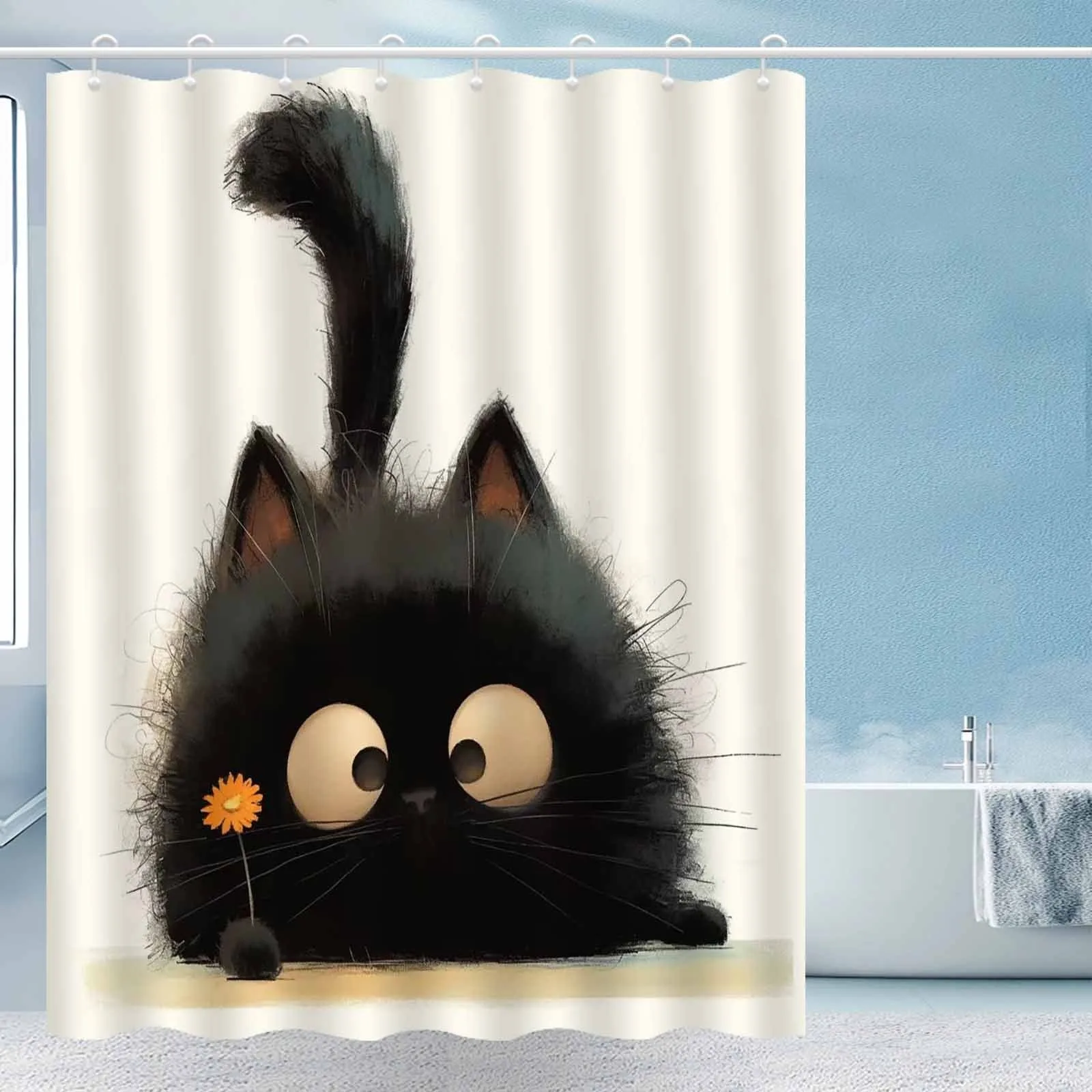 

Милая и игривая занавеска для душа с черным котом, моющаяся грязеотталкивающая насадка для душа, водонепроницаемая полиэстеровая занавеска для ванны для домашнего декора