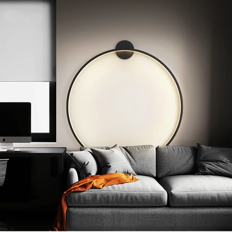 

Modern Round Wall Lamp Led Minimalist Art Creative Black Decor Home Living Room Bedroom Wall Lights.