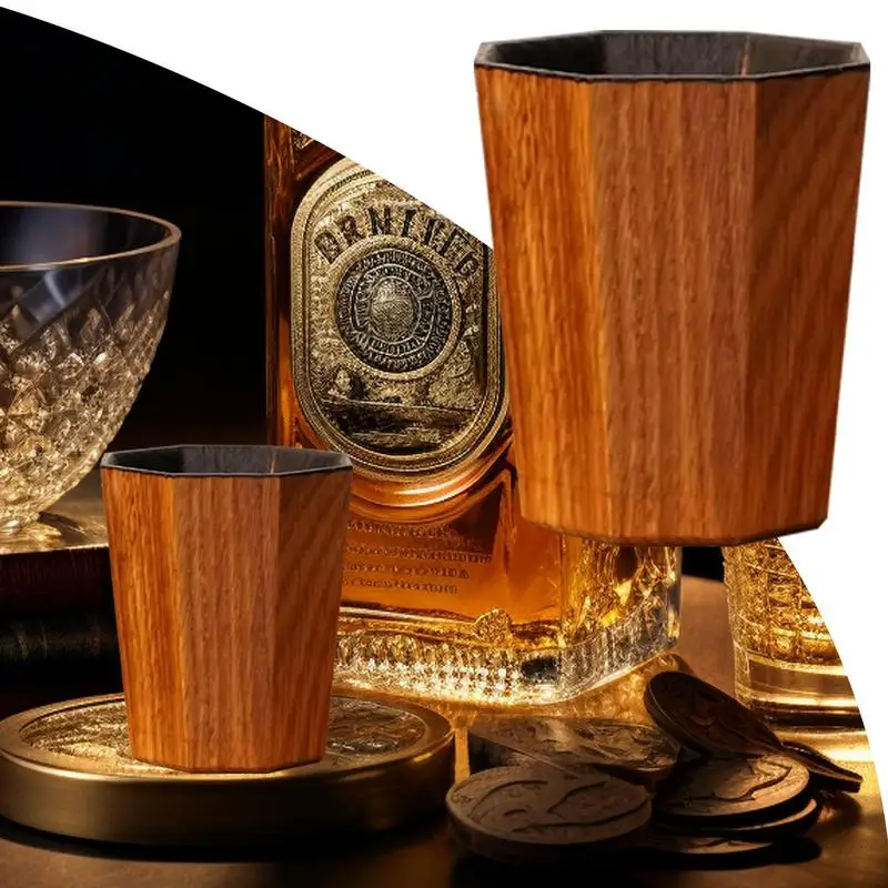 Taza de whisky de madera, taza de cóctel creativa con forma de barril, vaso para beber Vintage multifuncional para fiestas, barbacoas en casa