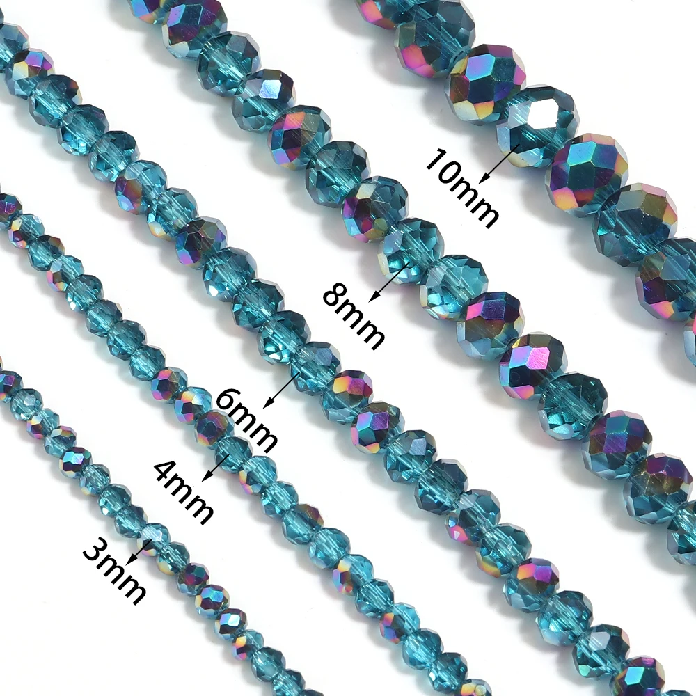 3 4 6 8 10mm Peacock Blue Faceted Crystal Beads Glass Abacus Loose Beads For Jewelry Making DIY Bracelet Necklace Accessories