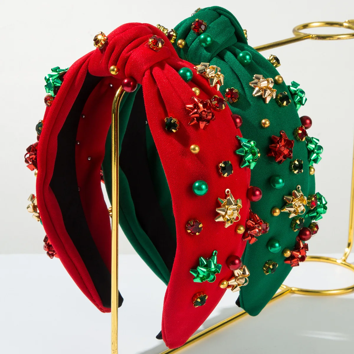 Christmas Metal Flower Green Red Beads Knot Hairband Headband Adult Hair Accessories Hair Jewley