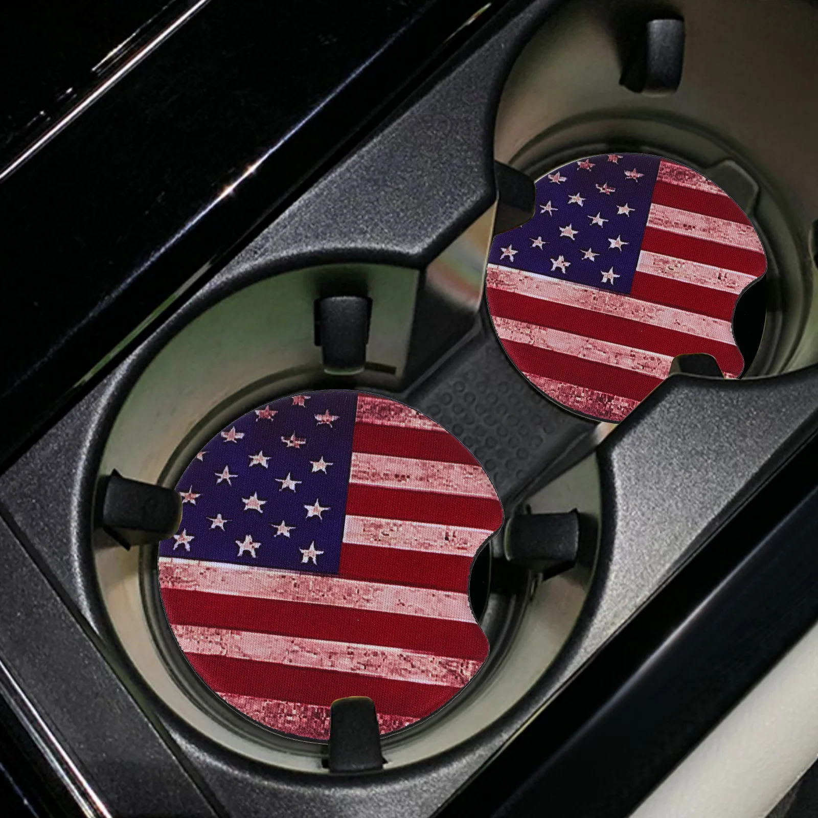 

2Pcs Car Cup Coasters Us Flag Design Non-Slip Rubber Drink Coaster for Most Car Models Practical and Coasters for Drinks