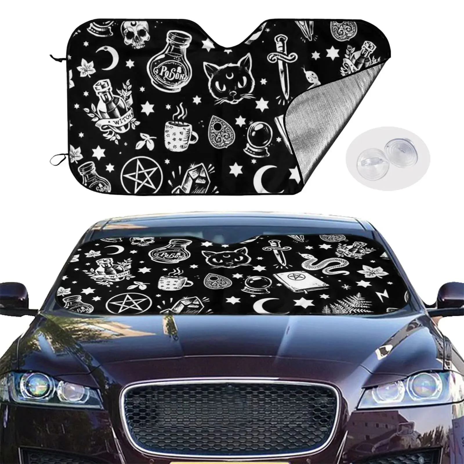

Skull Cat Moon Gothic Design Car Windshield Sun Sha Car Window Sha Car Accessories Sun Visor Protector for Various Sizes