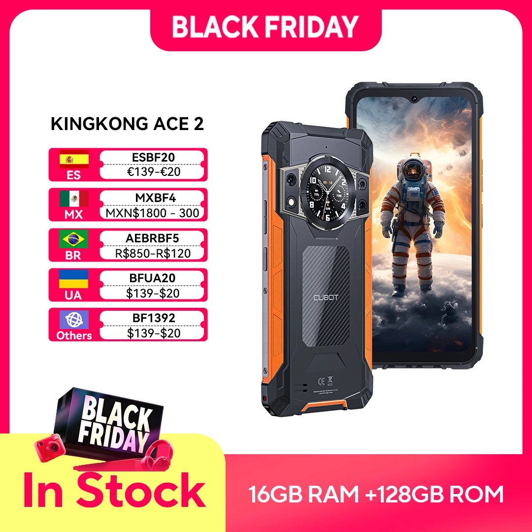 [Nouveauté] Cubot KingKong ACE 2 Smartphone ultra-mince et robuste Android 14, 16 Go de RAM (6 Go + 10 Go étendus), 128 Go de ROM, écran 6,56 pouces 90 Hz, double écran, appareil photo 48 MP, 4G telephone portable, NFC