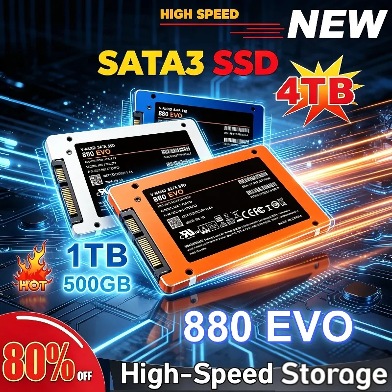 NEW 880EVO 2.5 Inch SATA3 SSD 4TB Internal Solid State Drive, High Speed 3D NAND Storage Disk, For Desktop PC Laptop